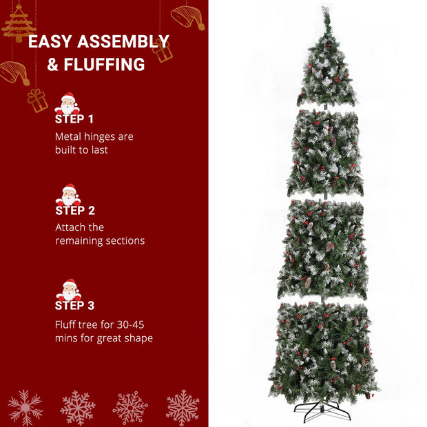 9ft Automatic Tree Structure Pointed Pencil Shape PVC Material Green Sticky White 460 Lights Warm Color 8 Modes 1298 Branches 91 Pine Cones 91 Berries Christmas Tree - Seasonal Spectra