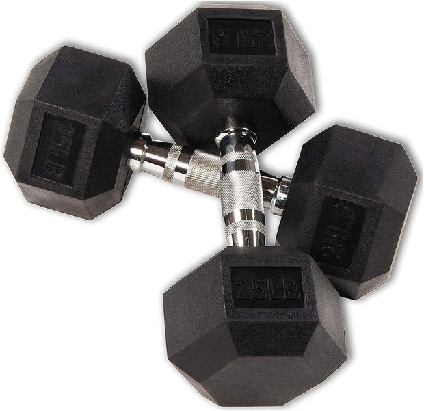 Rubber Coated Hex Dumbbells, Home Gym Training Hex Dumbbell with Metal Handle, 25lbs Free Weights in Pairs or Single