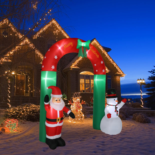 8ft with Santa Snowman 7 Lights Inflatable Festive Arch Decoration - Seasonal Spectra