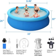 Inflatable Swimming Pool Above Ground with Electric Air Pump & Filter Pump