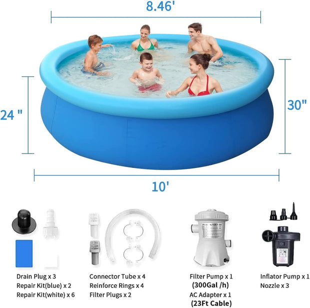 Inflatable Swimming Pool Above Ground with Electric Air Pump & Filter Pump