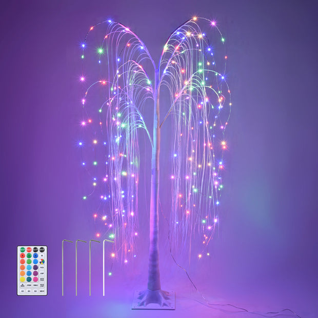 216 LED 5FT Colorful Lighted Willow Tree, LED Tree with Remote, Willow Tree with Multicolored White String Lights for Indoor Outdoor Christmas Party Home Wedding Décor - Seasonal Spectra