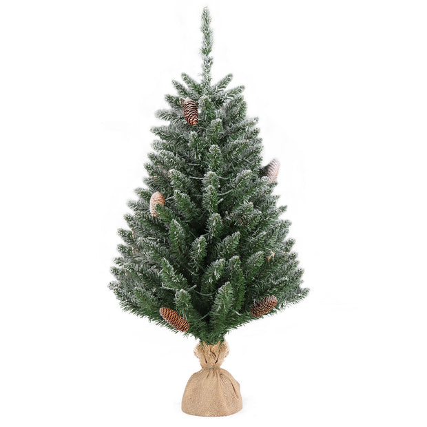 3ft Linen Base PVC Material Green Flocking 118 Branches 100 Lights Warm Color 8 Mode Battery Switch Christmas Tree - Seasonal Spectra