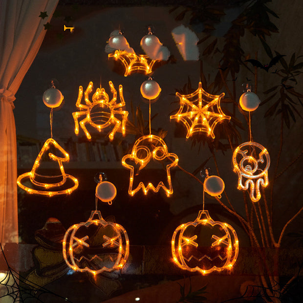 Halloween Window Hanging LED Lights Spider Pumpkin - Seasonal Spectra