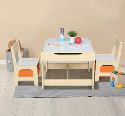 Children's wooden table and chair set with two storage bags - Seasonal Spectra