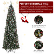 9ft Automatic Tree Structure Pointed Pencil Shape PVC Material Green Sticky White 460 Lights Warm Color 8 Modes 1298 Branches 91 Pine Cones 91 Berries Christmas Tree - Seasonal Spectra