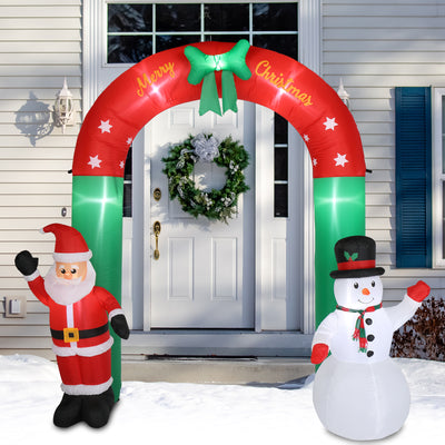 8ft with Santa Snowman 7 Lights Inflatable Festive Arch Decoration - Seasonal Spectra
