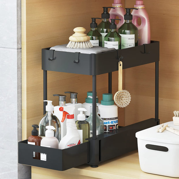 2 Tier Under Sink and Bathroom Organizer Pull Out Cabinet - Seasonal Spectra