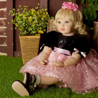 24" Beautiful Simulation Baby Golden Curly Girl Wearing Black Powder Skirt Doll - Seasonal Spectra