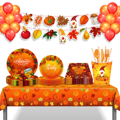 Autumn Thanksgiving Maple Leaf Paper Plates Party Supplies Plates and Napkins - Seasonal Spectra
