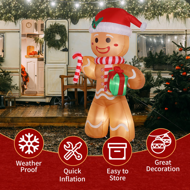 8ft 15W 5 LED Lights Gingerbread Man Holding Gift Garden Gingerbread Man Decoration - Seasonal Spectra