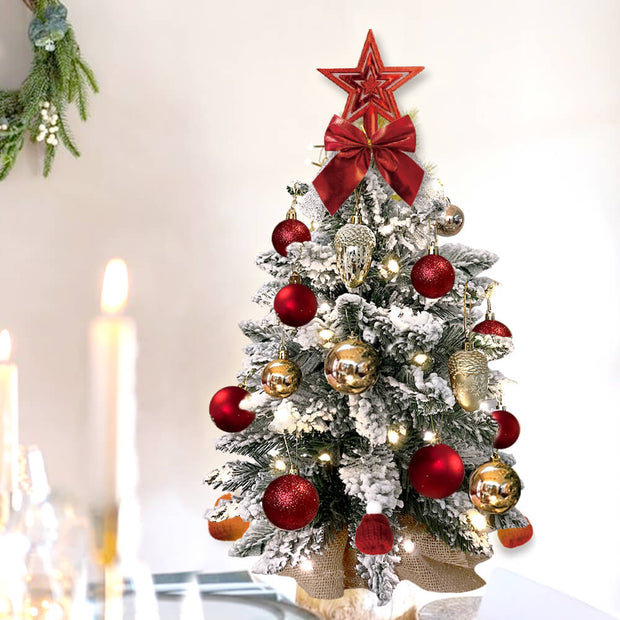 2ft Mini Christmas Tree with Light Artificial Small Tabletop Christmas Decoration with Flocked Snow - Seasonal Spectra