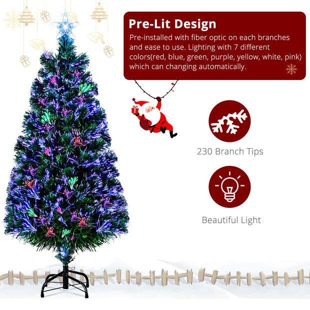 6ft Top With Stars PVC Material Fiber Optics 36 Lights With Snowflakes Colorful Color Change 230 Branches Christmas Tree Green - Seasonal Spectra