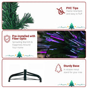 6ft Top With Stars PVC Material Fiber Optics 36 Lights With Snowflakes Colorful Color Change 230 Branches Christmas Tree Green - Seasonal Spectra