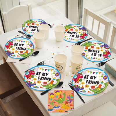 Dinosaur Plates Disposable Paper Plate Party Supplies Pack Birthday Dinnerware Serves 16 for Boy Kids Perfect Tableware Includes Plates, Napkins, Forks 68Pcs - Seasonal Spectra