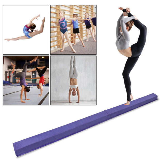 8 Feet Young Gymnasts Cheerleaders Training Folding Balance Beam Purple Plain Flannelette & Purple PVC