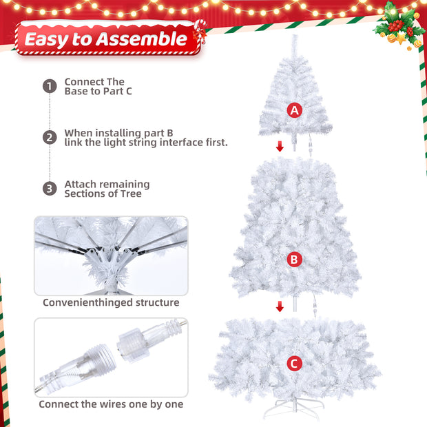 7ft 1346 Branches Automatic Tree Structure PVC Material 500 Lights Cool Color 8 Modes Christmas Tree White - Seasonal Spectra