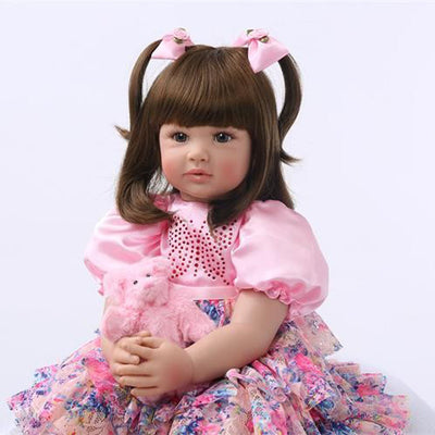 24" Beautiful Simulation Baby Golden Curly Girl Wearing Colorful Print Skirt Doll - Seasonal Spectra