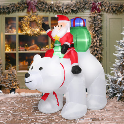 6ft 15W 7pcs LED Lights Santa Claus Rides Polar Bear Garden Santa Claus Decoration - Seasonal Spectra