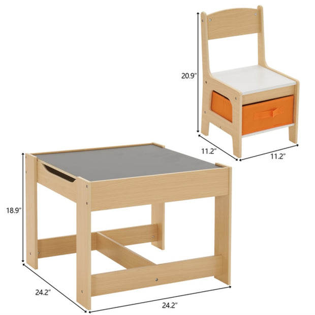 Children's wooden table and chair set with two storage bags - Seasonal Spectra