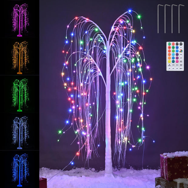 216 LED 5FT Colorful Lighted Willow Tree, LED Tree with Remote, Willow Tree with Multicolored White String Lights for Indoor Outdoor Christmas Party Home Wedding Décor - Seasonal Spectra