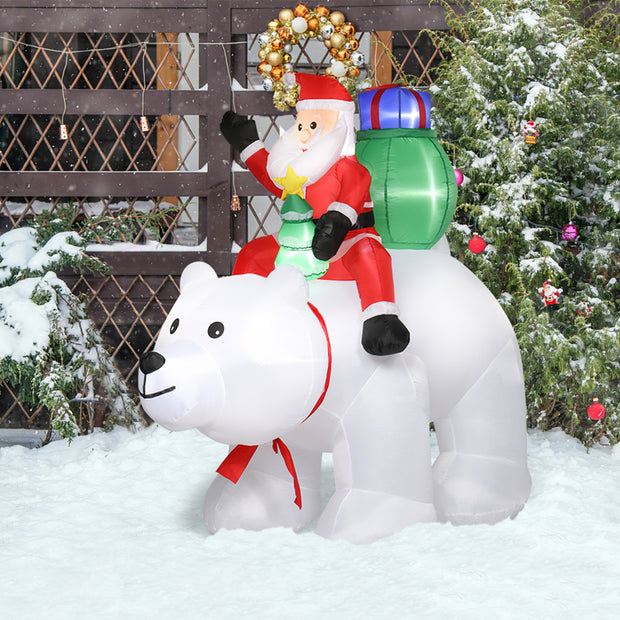 6ft 15W 7pcs LED Lights Santa Claus Rides Polar Bear Garden Santa Claus Decoration - Seasonal Spectra