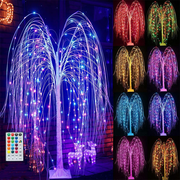 216 LED 5FT Colorful Lighted Willow Tree, LED Tree with Remote, Willow Tree with Multicolored White String Lights for Indoor Outdoor Christmas Party Home Wedding Décor - Seasonal Spectra