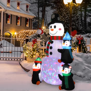 6 Ft. Christmas Snowman Inflatables Outdoor Decoration with 3 Penguins, 4 Light Strings and 1 Colorful Rotating Light - Seasonal Spectra