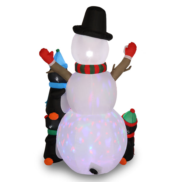 6 Ft. Christmas Snowman Inflatables Outdoor Decoration with 3 Penguins, 4 Light Strings and 1 Colorful Rotating Light - Seasonal Spectra