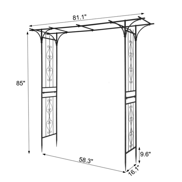 Iron 16mm Tube Flat Top Courtyard Iron Arch for Outdoor Christmas Wedding Party, 206*41*216cm Black - Seasonal Spectra