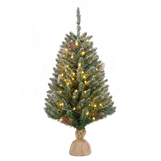 3ft Linen Base PVC Material Green Flocking 118 Branches 100 Lights Warm Color 8 Mode Battery Switch Christmas Tree - Seasonal Spectra