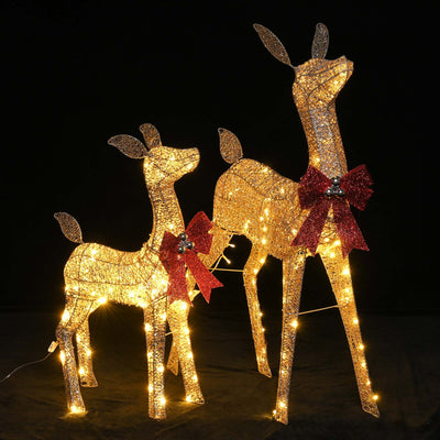 2-Piece Lighted Christmas Deer Family, Outdoor Yard Decoration Set with 160 LEDs Warm White Light, Outdoor Patio Décor Holiday - Seasonal Spectra