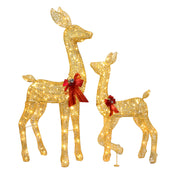 2-Piece Lighted Christmas Deer Family, Outdoor Yard Decoration Set with 210 LEDs Warm White Light, Gold - Seasonal Spectra