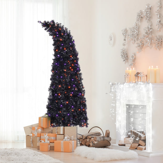 7ft Wizard Hat Shape Automatic Tree Structure PVC Material 1050 Branches 400 Lights 10 Functions With Remote Control Christmas Tree Purple And Orange - Seasonal Spectra