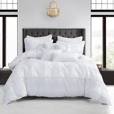 7 Pieces Jacquard Luxury Retro Style Comforter Set King Size, White - Seasonal Spectra