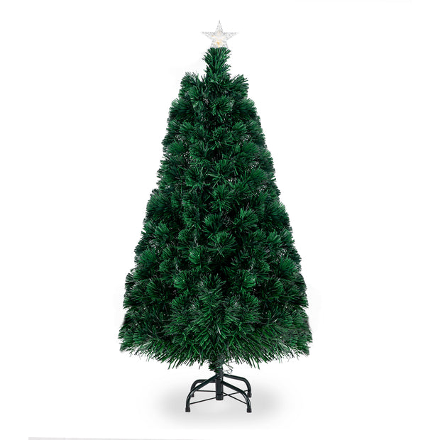 6ft Top With Stars PVC Material Fiber Optics 36 Lights With Snowflakes Colorful Color Change 230 Branches Christmas Tree Green - Seasonal Spectra