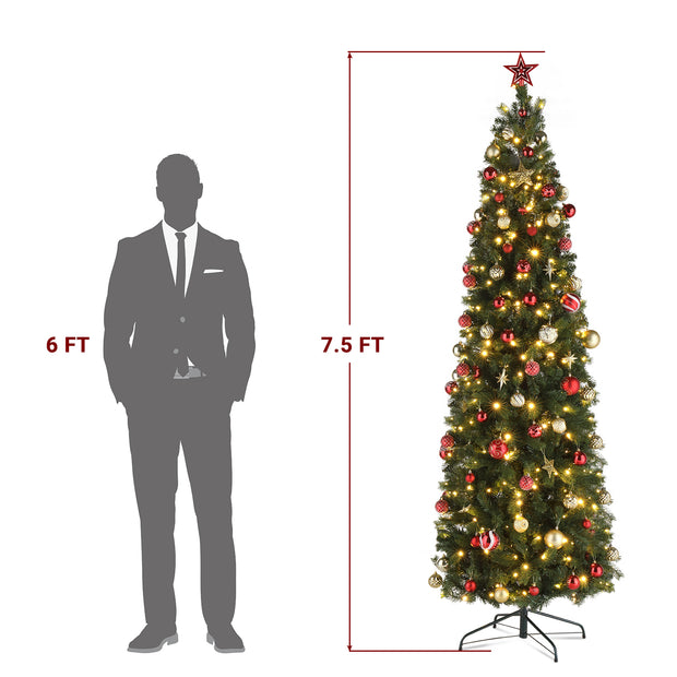 7.5ft Pencil Shape Automatic Tree Structure PVC Material 1090 Round Heads 350 Lights Warm Color With Colorful 10 Modes, Christmas Tree Green - Seasonal Spectra