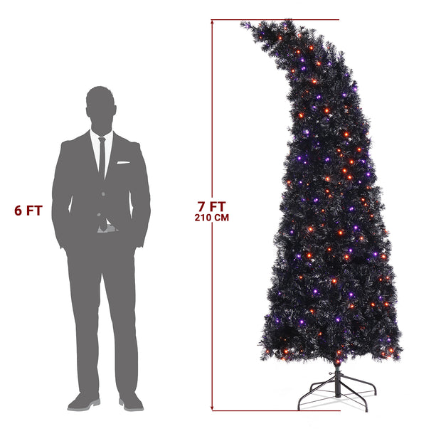 7ft Wizard Hat Shape Automatic Tree Structure PVC Material 1050 Branches 400 Lights 10 Functions With Remote Control Christmas Tree Purple And Orange - Seasonal Spectra