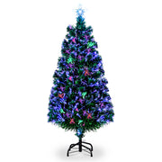 6ft Top With Stars PVC Material Fiber Optics 36 Lights With Snowflakes Colorful Color Change 230 Branches Christmas Tree Green - Seasonal Spectra