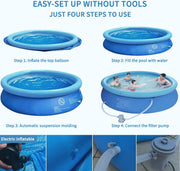 Inflatable Swimming Pool Above Ground with Electric Air Pump & Filter Pump