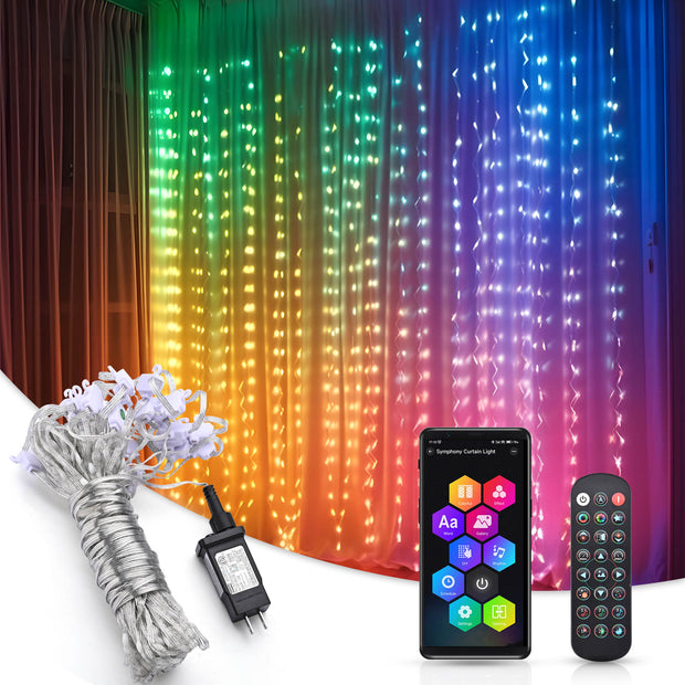 Halloween Lights, Dynamic DIY Christmas Lights, 400 LED Curtain String Light measuring 6 5/6 ft. x 6 1/2 ft. Color Changing Curtain String Lights for Bedroom Wall Backdrop - Seasonal Spectra