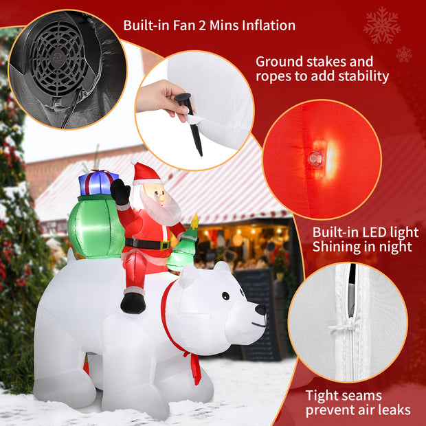 6ft 15W 7pcs LED Lights Santa Claus Rides Polar Bear Garden Santa Claus Decoration - Seasonal Spectra