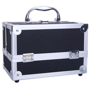 Aluminum Makeup Train Case Jewelry Box Cosmetic Organizer with Mirror, Black - Seasonal Spectra