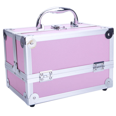 Aluminum Makeup Train Case Jewelry Box Cosmetic Organizer with Mirror, Pink - Seasonal Spectra