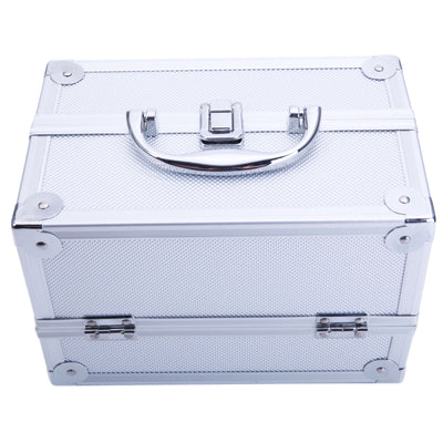 Aluminum Makeup Train Case Jewelry Box Cosmetic Organizer with Mirror, Silver - Seasonal Spectra