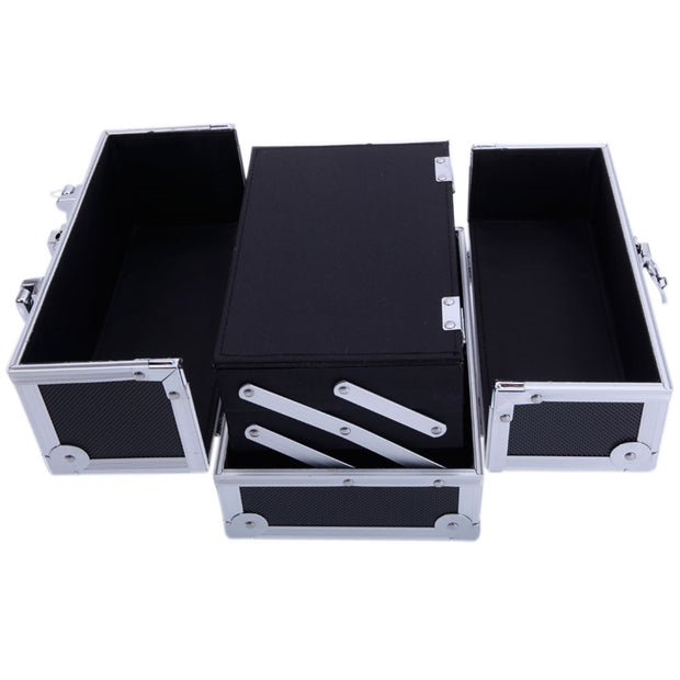 Aluminum Makeup Train Case Jewelry Box Cosmetic Organizer with Mirror, Black - Seasonal Spectra