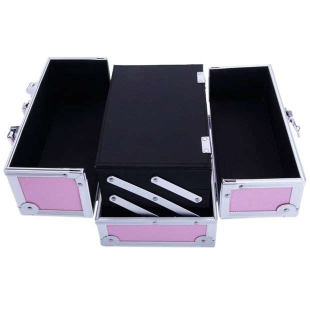 Aluminum Makeup Train Case Jewelry Box Cosmetic Organizer with Mirror, Pink - Seasonal Spectra