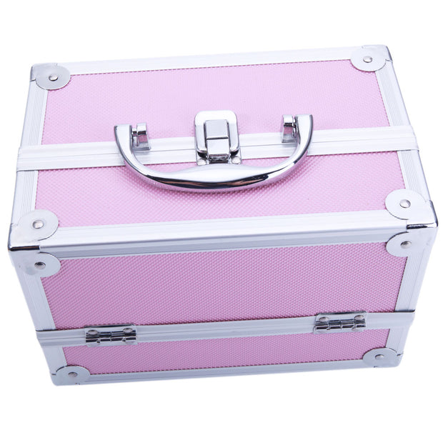 Aluminum Makeup Train Case Jewelry Box Cosmetic Organizer with Mirror, Pink - Seasonal Spectra