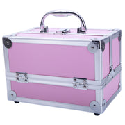 Aluminum Makeup Train Case Jewelry Box Cosmetic Organizer with Mirror, Pink - Seasonal Spectra