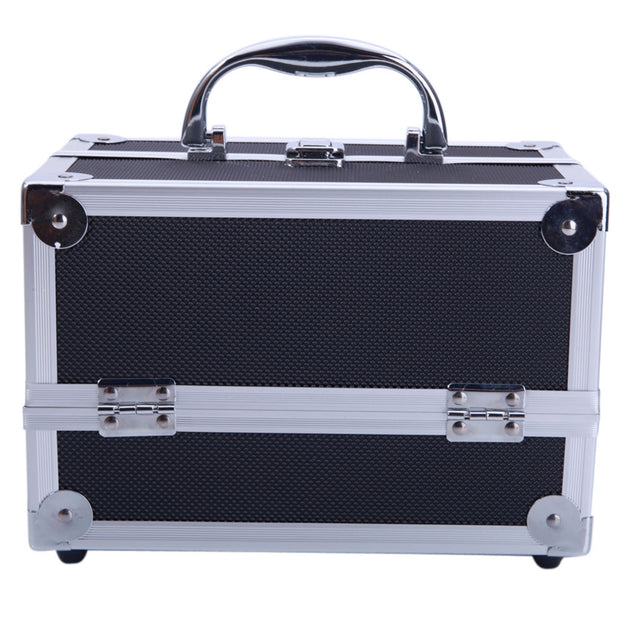 Aluminum Makeup Train Case Jewelry Box Cosmetic Organizer with Mirror, Black - Seasonal Spectra